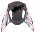 Alpinestars Supertech M10 Carbon Meta2 Visier, Motocross-Helm-Zubehör, glänzendes Finish in Weiß, Rot und Blau, großes schwarzes Astar-Logo oben, seitliches Branding, aerodynamisches Design mit Belüftungsausschnitten für Offroad-Helme