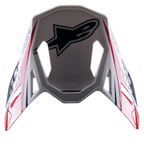 Alpinestars Supertech M10 Carbon Meta2 Visier, Motocross-Helm-Zubehör, glänzendes Finish in Weiß, Rot und Blau, großes schwarzes Astar-Logo oben, seitliches Branding, aerodynamisches Design mit Belüftungsausschnitten für Offroad-Helme