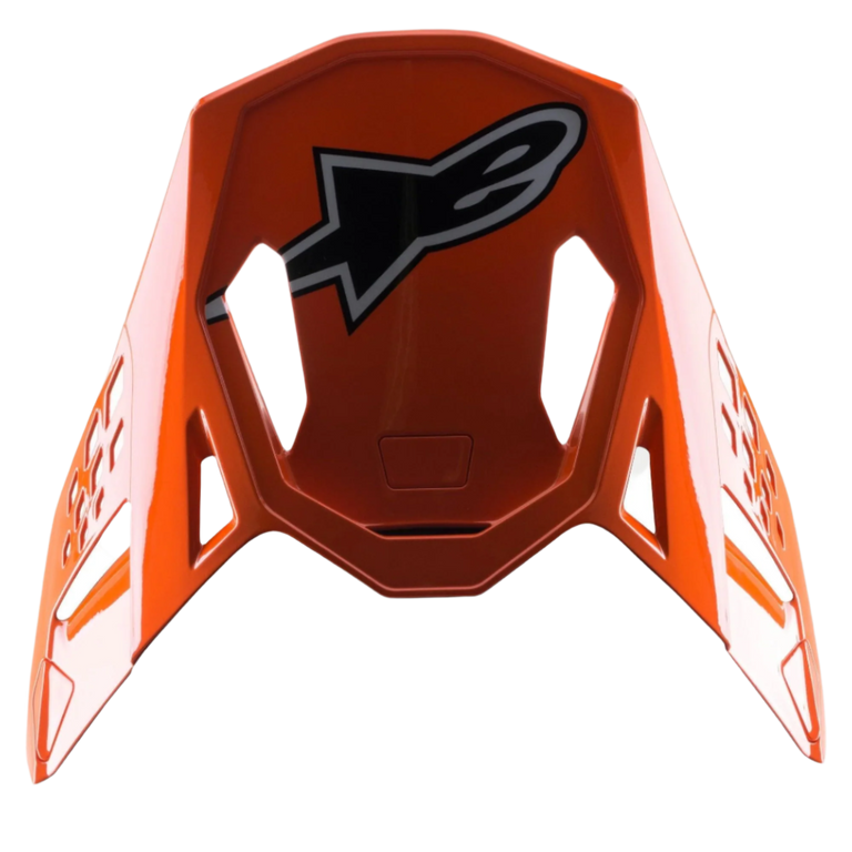 Alpinestars S-M8 Factory Visier, Motocross-Helm-Zubehör, Glänzend Orange mit großem schwarz-weißem Alpinestars-Logo, aerodynamische Belüftungsausschnitte, Ersatz-Helmschirm für Supertech M8 Helme