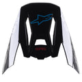Alpinestars S-M5 Bond Visier, Motocross-Helm Ersatzschirm, Schwarz Cyan Glänzend, mit blauem Alpinestars Stern-Logo und weißen Seitenpaneelen mit „ASTARS“-Schriftzug, konzipiert für den Offroad-Rennsport