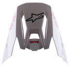 Alpinestars S-M5 Bond White Red Glossy Visor, replacement motocross helmet peak, featuring a glossy white finish with red 'SM5' and 'ASTARS' branding, central black star logo, snap-on accessory for off-road racing gear