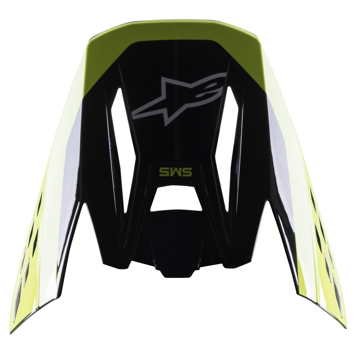 Alpinestars S-M5 Beam Visor, Motocross Helmet Accessory, Black and Yellow Fluo Glossy, featuring S-M5 branding and Alpinestars logo, glossy finish for off-road racing helmets