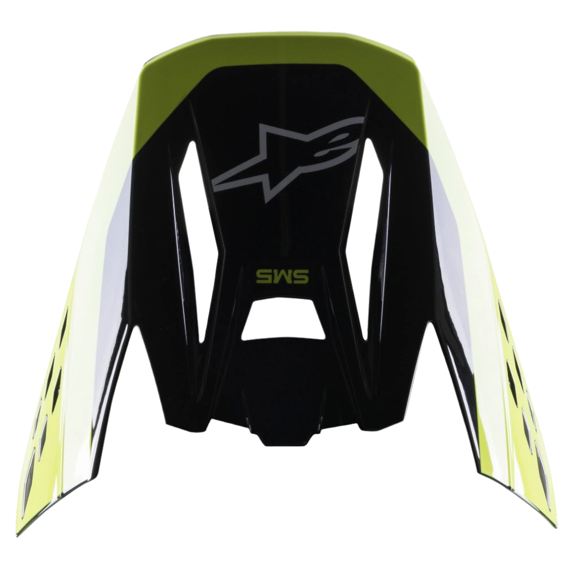 Alpinestars S-M5 Beam Visier, Helmzubehör, Schwarz und Gelb Fluo Glänzend, mit Alpinestars Stern-Logo und SM5-Branding, Ersatzvisier für Motocross-Helme