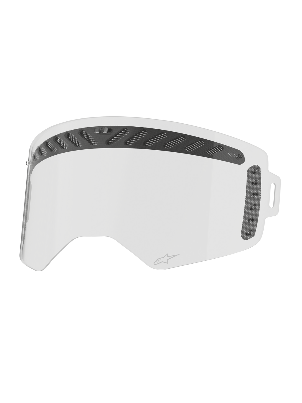 Alpinestars Supertech Modulator Vented Linse, klares Motocross-Schutzbrillen-Ersatzglas, Schwarz, belüftet, mit Antibeschlag-Beschichtung und Tear-Off-Pfosten.