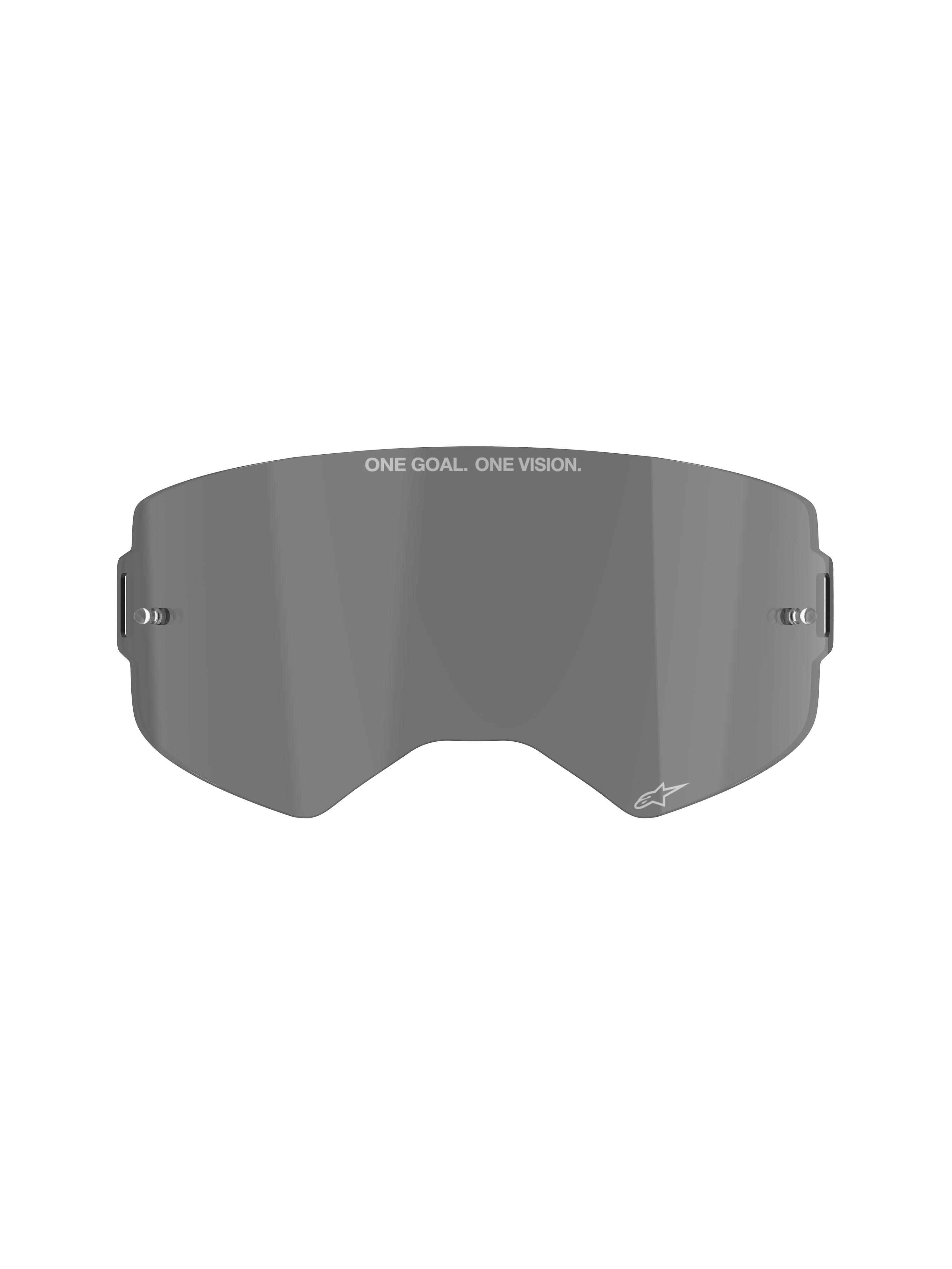 Alpinestars Supertech Smoke Lens, dunkelgraue Ersatzscheibe für Motocross-Brillen, gebogene, spritzgegossene Polycarbonat-Scheibe mit Tear-off-Pins, „ONE GOAL. ONE VISION.“ Branding und Alpinestars Stern-Logo