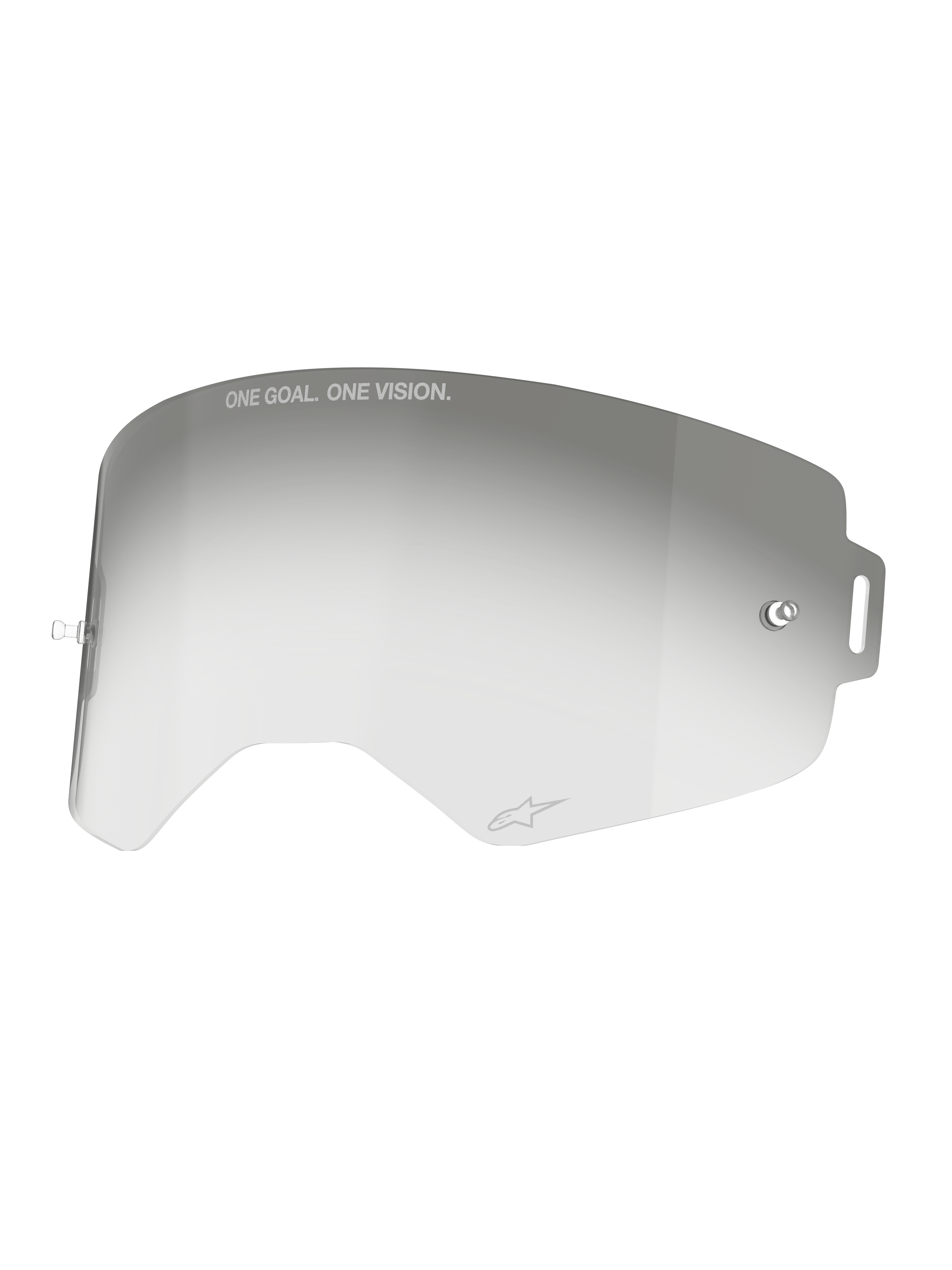 Alpinestars Supertech Photochromic Linse, graue Motocross-Ersatzscheibe mit Anti-Beschlag-Schutz und Tear-Off-Pfosten.