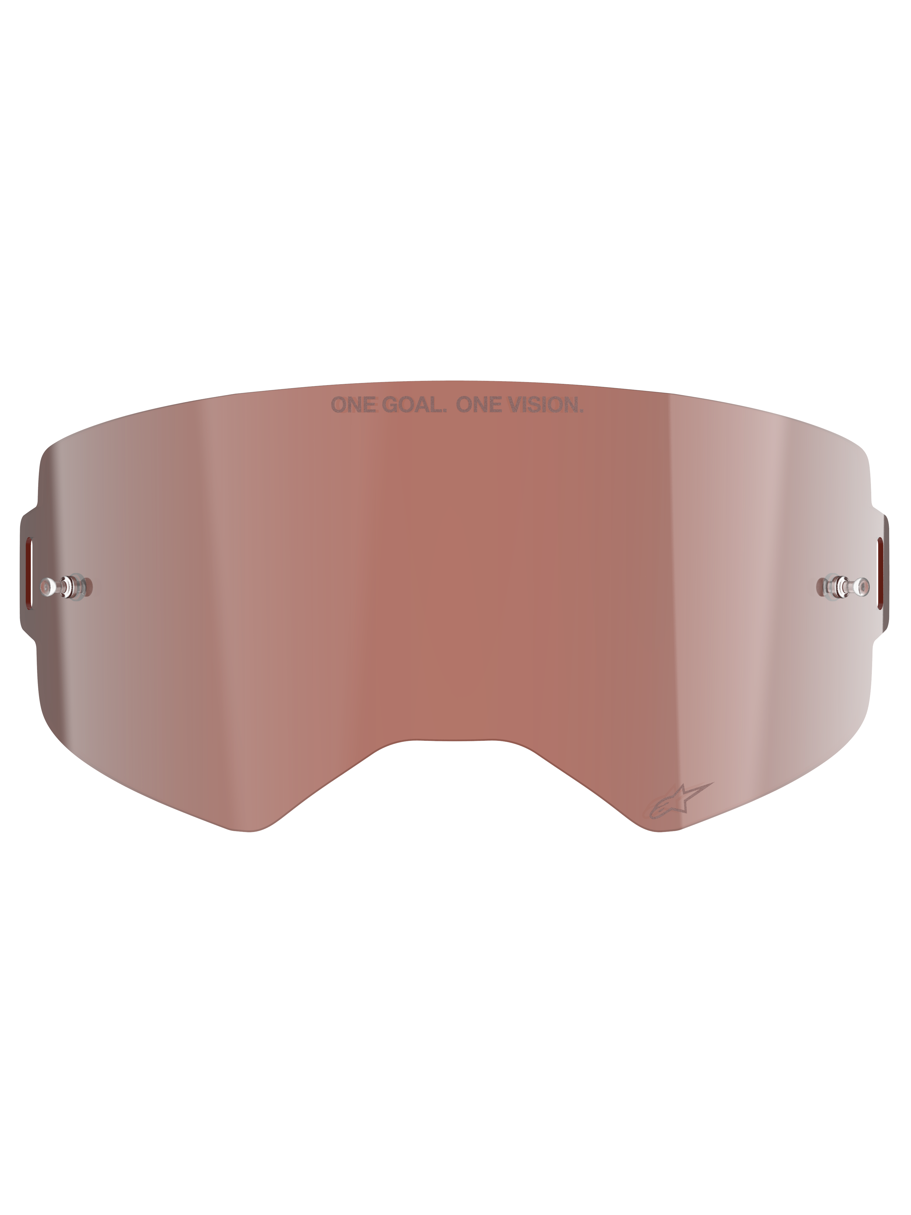 Alpinestars Supertech Mirror Lens, Motocross-Brillen-Ersatzscheibe, Mirror Silver mit rotbrauner Absolute Vision™ Tönung, reflektierende Oberfläche mit integrierten Tear-Off-Pins, „ONE GOAL. ONE VISION.“ Gravur und Alpinestars-Logo