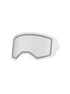 Alpinestars Supertech Dual Pane Roll Off Lens, Clear Replacement Goggle Lens, featuring a dual-pane anti-fog construction with a grey neoprene seal and integrated silicone glide lines for smooth roll-off film performance, made from impact-resistant polycarbonate.