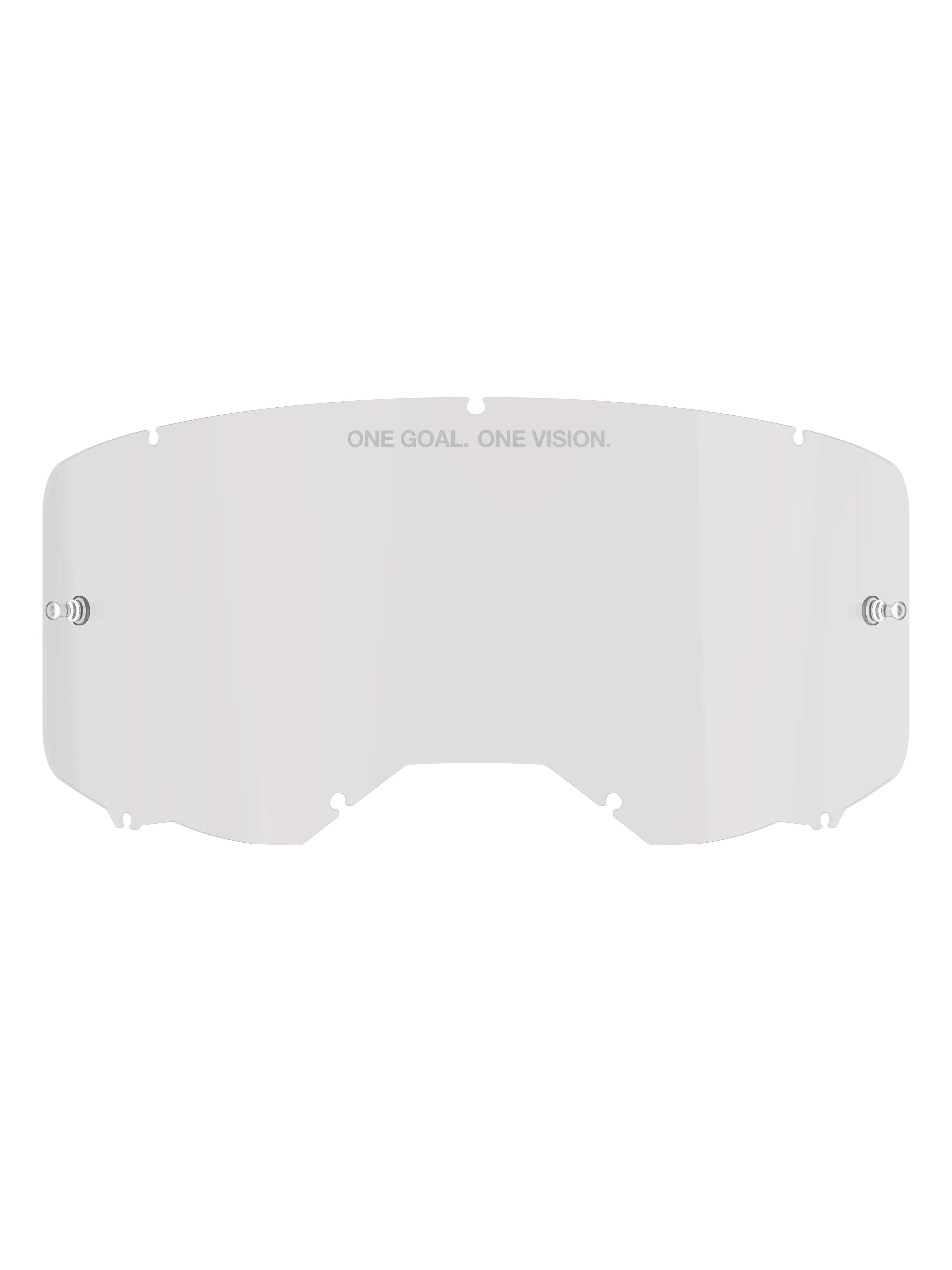 Alpinestars Vision 8-5-3 Lens, Clear replacement goggle lens, polycarbonate construction with integrated tear-off posts and seven-point locking system, featuring 'ONE GOAL. ONE VISION.' text, for motocross and off-road riding protection