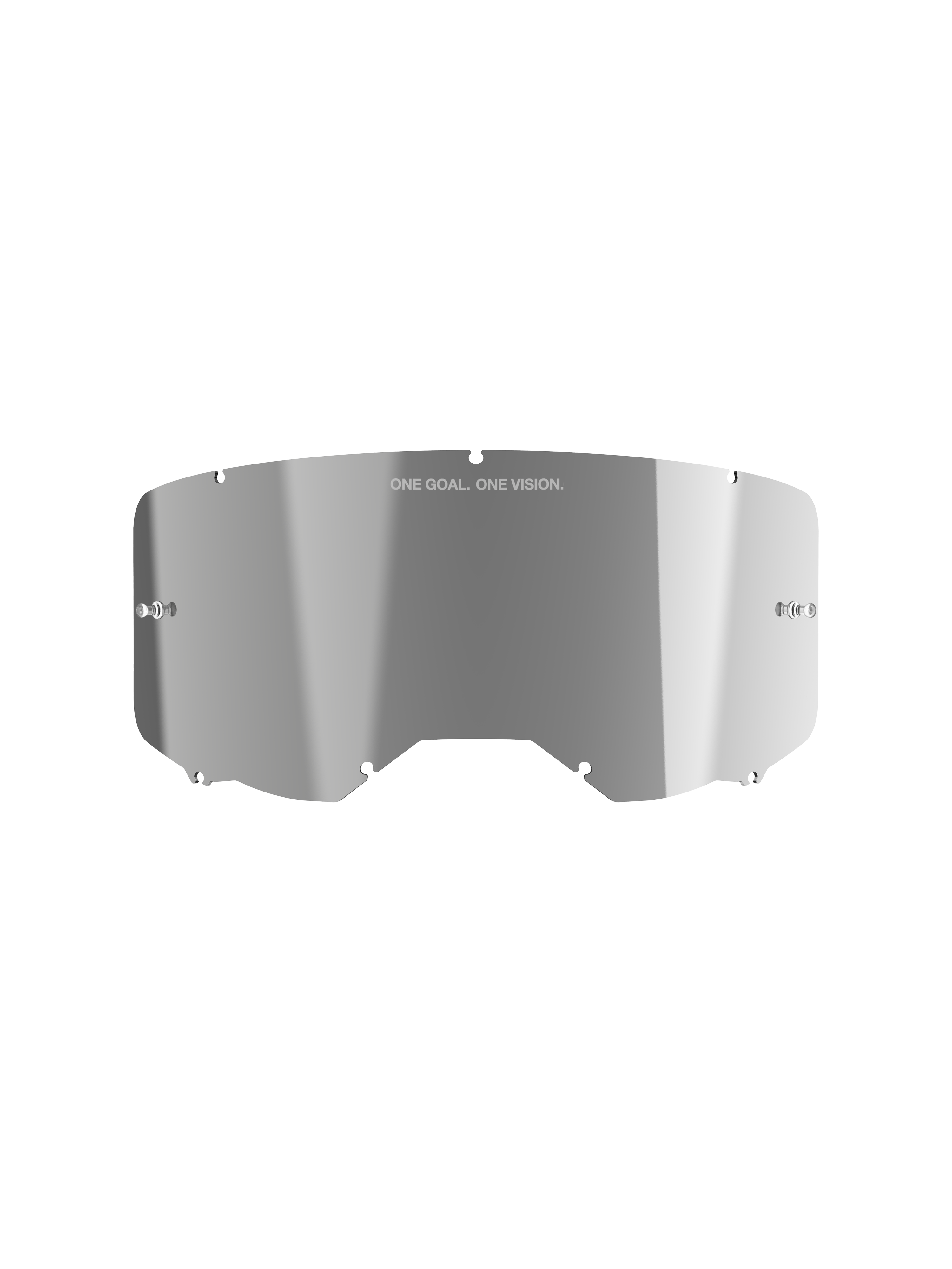 Alpinestars Vision 8-5-3 Spiegelglas, silberne Verspiegelung, gebogene Polycarbonat-Konstruktion, „ONE GOAL. ONE VISION.“-Branding, integrierte Abreißstifte, Ersatzglas für Motocross-Brillen