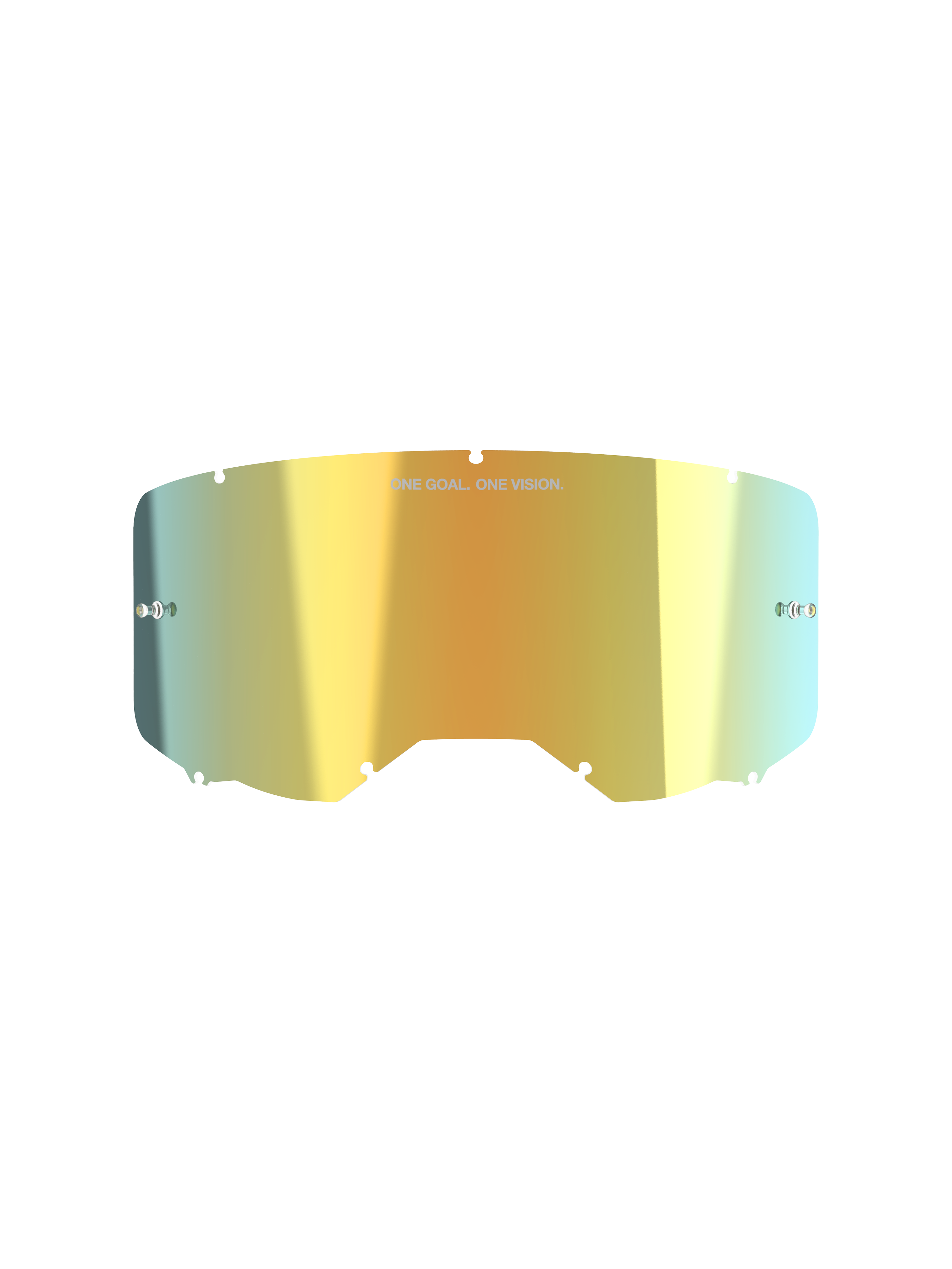 Alpinestars Vision 8-5-3 Spiegelscheibe, Motocross-Brillenzubehör, Mirror Gold, reflektierendes Metallic-Finish mit „ONE GOAL. ONE VISION.“ Text, integrierte Abreißstifte, Sieben-Schlüsselloch-Verriegelungssystem, hochklares Polycarbonat für Offroad-Rennsport