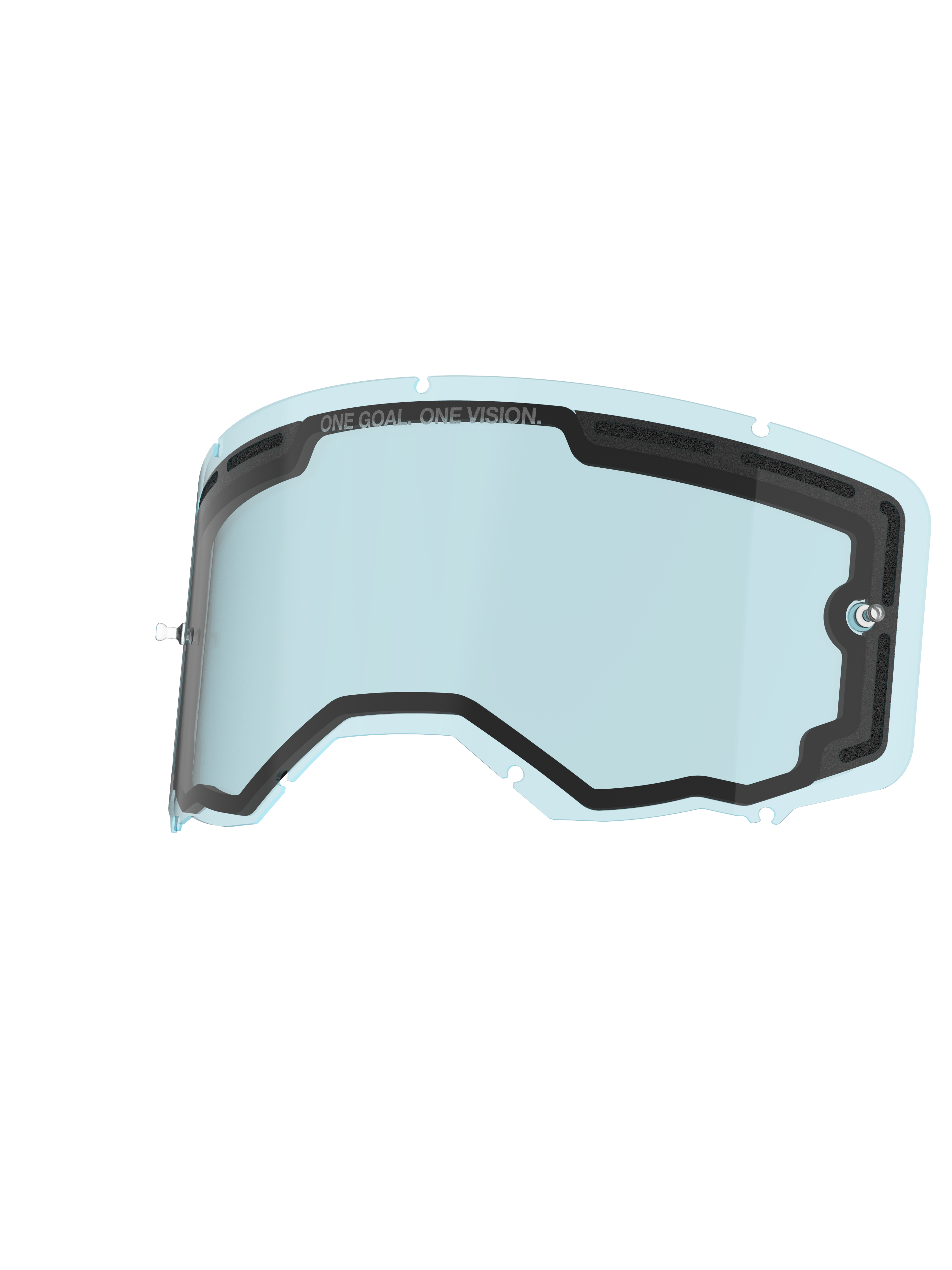 Alpinestars Vision 8-5-3 Doppelscheibe, Ersatzglas für Motocross-Brillen, Blau, leicht getöntes Polycarbonat mit Doppelscheiben-Konstruktion, schwarze Schaumstoffdichtung, ‚ONE GOAL. ONE VISION.‘-Schriftzug, integrierte Tear-off-Pfosten, langlebiges Antibeschlag-Glas für Motocross-Brillen