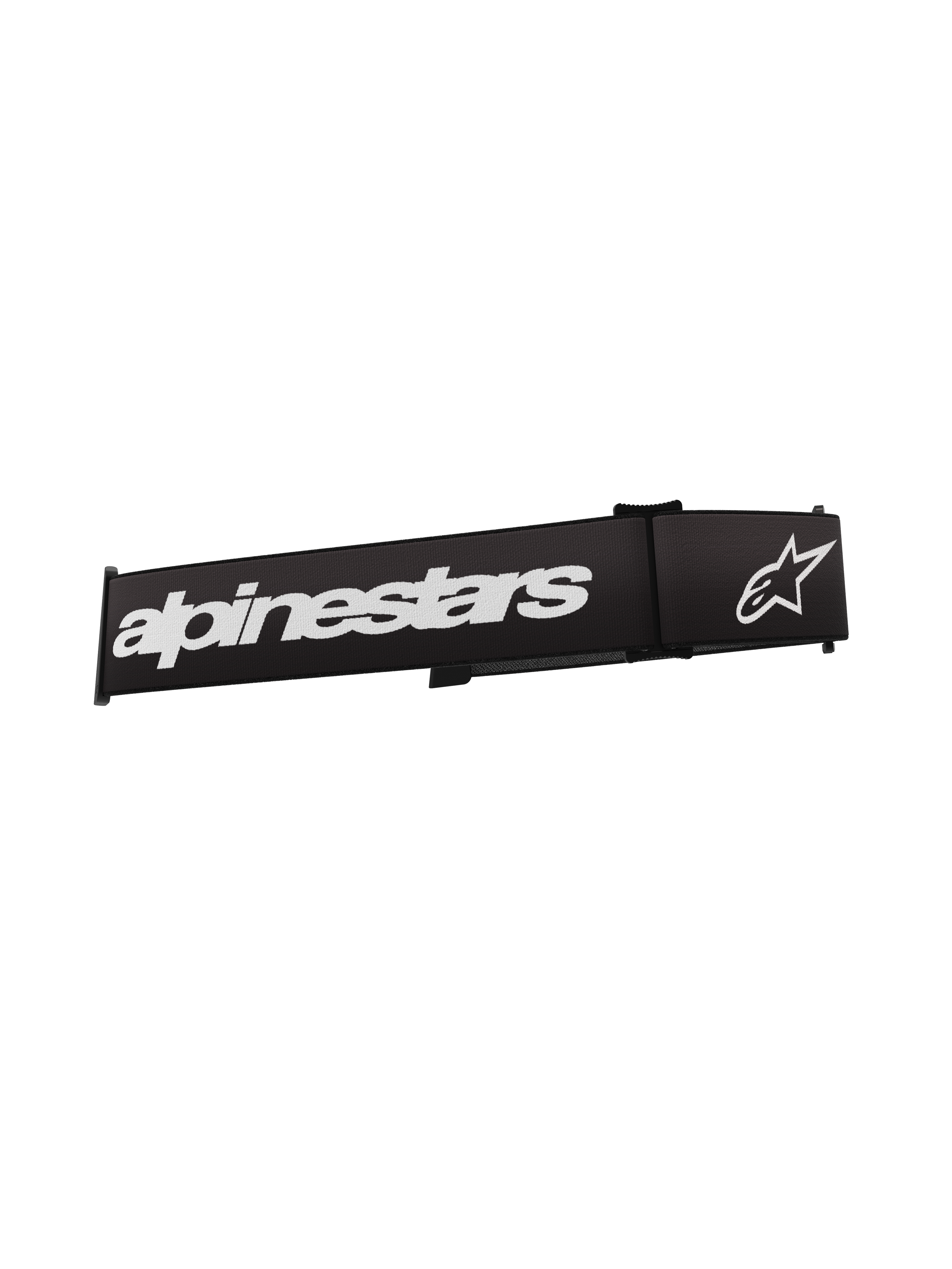 Alpinestars Supertech Goggles Strap, Motocross Goggle Accessory, Black and White, featuring bold white Alpinestars wordmark and star logo, durable woven replacement strap for off-road motorcycle goggles