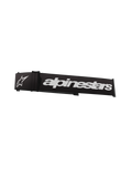Alpinestars Supertech Goggles Strap, Black and White, featuring a prominent white Alpinestars wordmark and star logo, 45mm replacement strap for motocross goggles with silicone traction and click-snap attachment