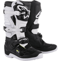 Alpinestars Stella Tech 3 Damenstiefel, Motocross-Offroad-Stiefel, Schwarz und Weiß, mit einem Drei-Schnallen-Verschlusssystem, weißen TPU-Schienbeinplatten mit Alpinestars-Branding, schwarzem Mikrofaser-Obermaterial mit weißen Einsätzen, weißen Sohlen, schützendes Performance-Schuhwerk für Fahrerinnen