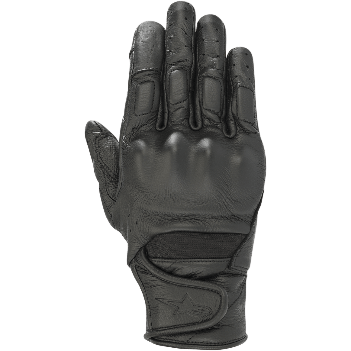 Alpinestars Stella Vika V2 Handschuhe, Damen-Motorradhandschuhe, schwarzes Leder, mit perforierten Fingern für Belüftung, viskoelastischem Knöchelschutz und kurzer Manschette mit Klettverschluss und Stern-Logo