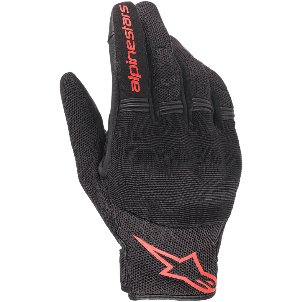 Alpinestars Copper Handschuhe, Urbane Motorradhandschuhe, Schwarz und Fluoreszierendes Rot, mit rotem Astars-Logo und Schriftzug, Mesh- und Spandex-Konstruktion mit gepolsterten Knöcheln, Leichte Ausrüstung für Pendler