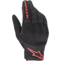 Alpinestars Copper Handschuhe, Urbane Motorradhandschuhe, Schwarz und Fluoreszierendes Rot, mit rotem Astars-Logo und Schriftzug, Mesh- und Spandex-Konstruktion mit gepolsterten Knöcheln, Leichte Ausrüstung für Pendler