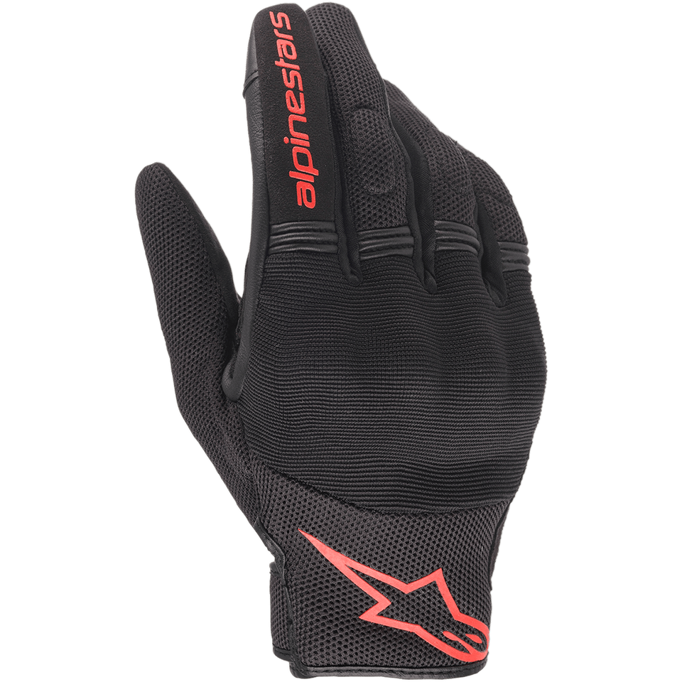 Alpinestars Copper Handschuhe, Urbane Motorradhandschuhe, Schwarz und Fluoreszierendes Rot, mit rotem Astars-Logo und Schriftzug, Mesh- und Spandex-Konstruktion mit gepolsterten Knöcheln, Leichte Ausrüstung für Pendler