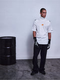 RSRV Pyro SS Tee, Weißes Kurzarm-Shirt mit Rollkragen, Oranges Logo, Lifestyle-Streetwear, Unisex, Modernes Design