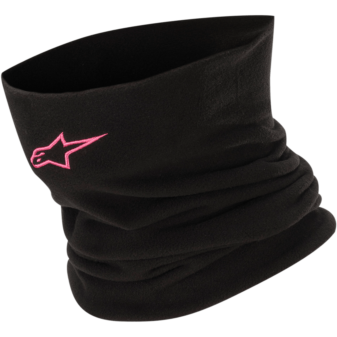 Alpinestars Neck Warmer, schwarzer Fleece-Schlauchschal mit pinkem Stern-Logo, weiches, warmes Material für Motorradfahren bei kaltem Wetter und Motorsport