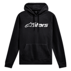 Alpinestars Blaze V3 Kapuzenpullover, schwarzer Sportswear-Pullover mit weißem Blaze 2.0-Logo-Print auf der Brust, Kapuze mit Jersey-Futter und Rippbündchen.