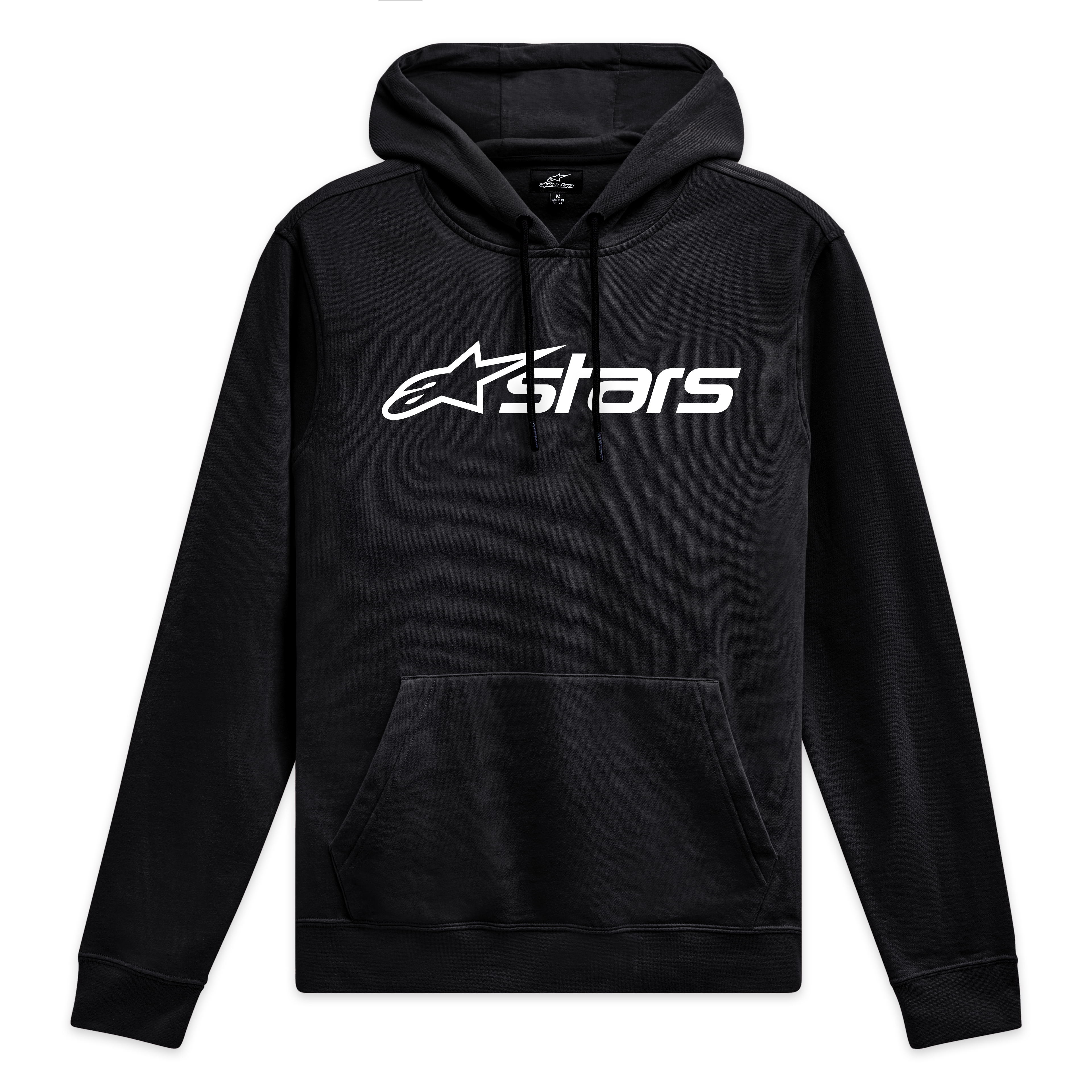Alpinestars Blaze V3 Kapuzenpullover, schwarzer Sportswear-Pullover mit weißem Blaze 2.0-Logo-Print auf der Brust, Kapuze mit Jersey-Futter und Rippbündchen.