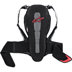 Alpinestars Nucleon Kr-2 Rückenprotektor, Motorrad-Rückenschutz, Schwarz mit rotem Stern-Logo, Mesh-Konstruktion mit grauem Mittelpanel, verstellbare Schultergurte und Hüftgurt, ergonomisches Design mit perforierten Seitenpolstern