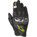 Alpinestars SMX-1 Air V2 Handschuhe, Motorradhandschuhe, Schwarz mit gelb fluoreszierenden Akzenten, Carbon-Knöchelschutz, Mesh- und perforierte Lederkonstruktion für Atmungsaktivität, gelbes Astars-Logo, silberne reflektierende Details am Zeigefinger