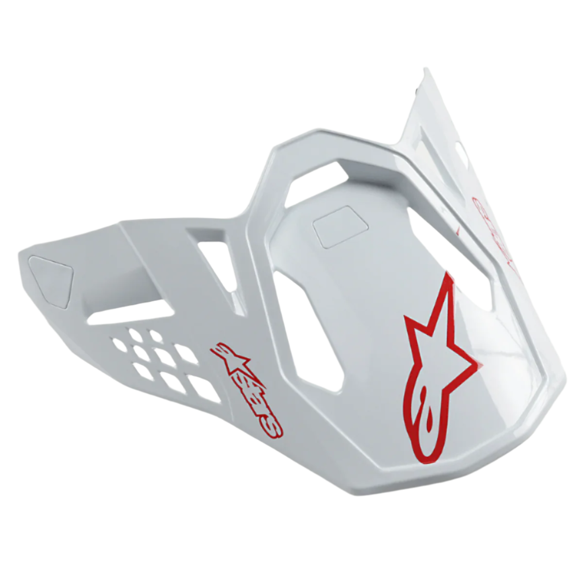 Alpinestars Supertech M10 Dyno Helmvisier, Glänzend Weiß und Rot, rote Stern-Logos, aerodynamisches Design mit Aussparungen, Ersatz-Helmschild für Motocross- und Offroad-Helme