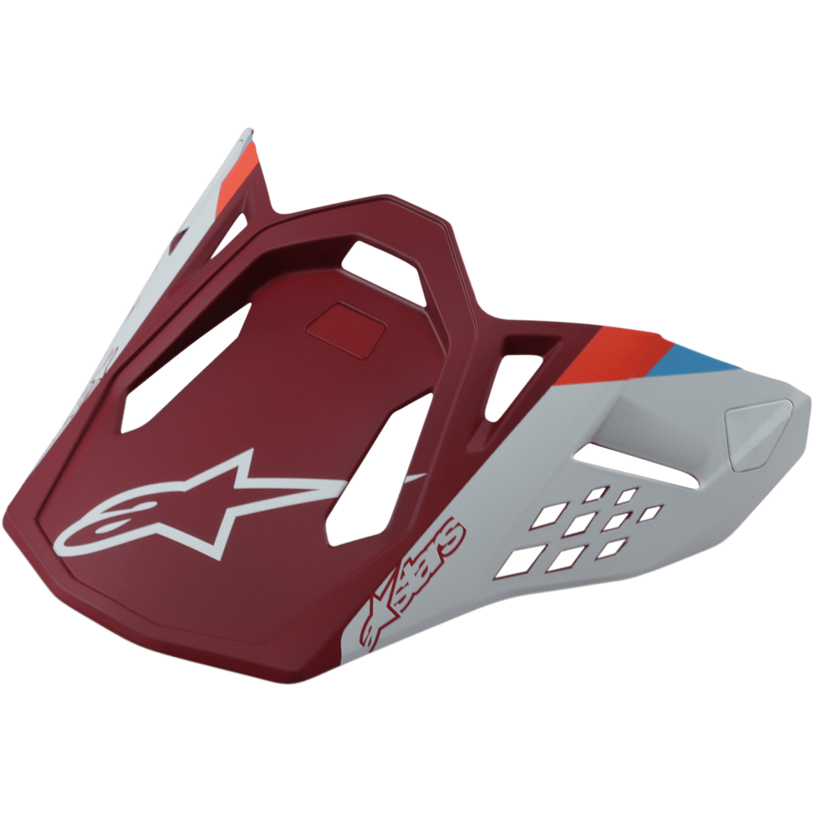 Alpinestars S-M8 Helmvisier Contact, Motorrad-Helmvisier, Mattrot und Hellgrau, mit weißem Stern-Logo, aerodynamisches Design mit geometrischen Ausschnitten, rote und blaue Streifenakzente