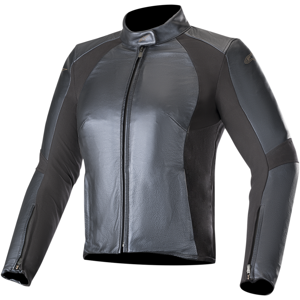 Alpinestars Stella Vika V2 Lederjacke, Damen-Motorradjacke, Metallic-Blau, geschmeidige Lederkonstruktion mit matten Aramid-Stretcheinsätzen, Stehkragen, Front-Reißverschluss, tailliertes figurbetontes Design