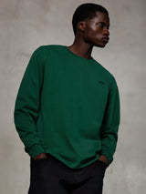 Alpinestars Essentials Ageless LS Tee, Long-Sleeve T-Shirt, Pine Green, small black logo on the chest, crew neck, relaxed fit, premium organic cotton casual streetwear