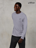 Alpinestars Essentials Ageless Long-Sleeve T-Shirt, casual long-sleeve tee, silver, worn by a model, 100% organic cotton jersey