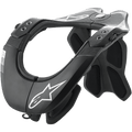 Alpinestars BNS Tech 2 Neck Support, Motocross Neck Brace, Black and Cool Gray, carbon polymer frame with carbon fiber texture, white Alpinestars star logos, featuring an ergonomic rear stabilizer and cushioned padding, professional off-road racing protection