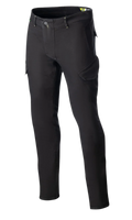 Alpinestars Caliber Slim Fit Tech Riding Pants, Motorradhose, Schwarz, angewinkelte Cargo-Taschen im Kampfstil, schmale zulaufende Passform, Gürtelschlaufen, Knopfverschluss, aus Stretch-Cordura-Denim für einen technischen Urban-Look
