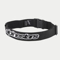 Alpinestars Pit Radio Gürtel, schwarzer technischer Utensiliengürtel mit weiß gesticktem Alpinestars-Logo, Kunststoff-Steckschnallenverschluss und elastischem Polygewebe für die Boxencrew.
