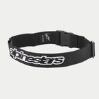 Alpinestars Pit Radio Gürtel, schwarzer technischer Utensiliengürtel mit weiß gesticktem Alpinestars-Logo, Kunststoff-Steckschnallenverschluss und elastischem Polygewebe für die Boxencrew.