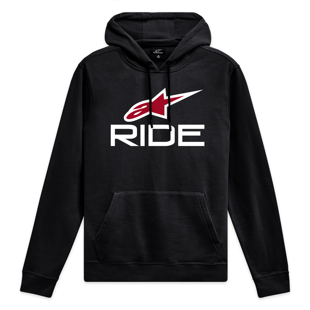Alpinestars Ride 4.0 Kapuzenpullover, schwarzer Sportswear-Kapuzenpullover mit weiß-rotem Front-Logo und gefütterter Kapuze