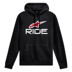 Alpinestars Ride 4.0 Kapuzenpullover, schwarzer Sportswear-Kapuzenpullover mit weiß-rotem Front-Logo und gefütterter Kapuze