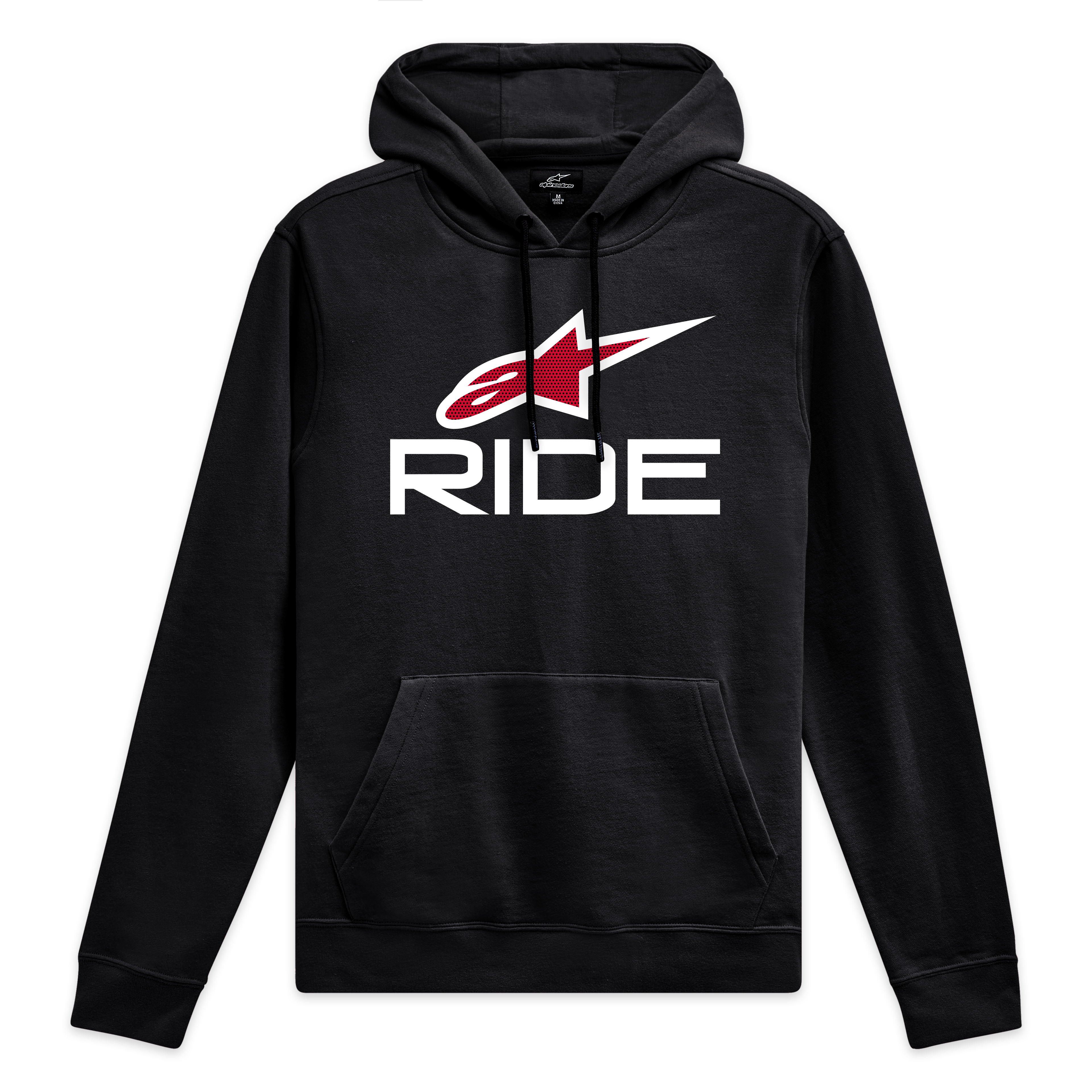 Alpinestars Ride 4.0 Kapuzenpullover, schwarzer Sportswear-Kapuzenpullover mit weiß-rotem Front-Logo und gefütterter Kapuze