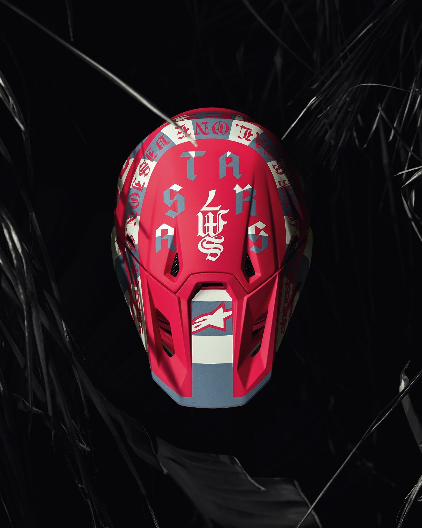 Alpinestars Limited Edition S-M7 Beast Coast Motocross Helmet and Visor, Hot Orange and Light Gray punk-rock graphics.