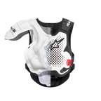 Alpinestars Tech-Air® MX System, autonomes Offroad-Airbagsystem, Schnittansicht mit Fokus auf die interne weiße Luftkammer und die Schutzweste, schwarz-weißes Gehäuse mit roten Akzenten, Schutz für Schultern und Brust.
