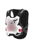 Alpinestars Tech-Air® MX System, autonome Off-Road-Airbag-Weste, Weiß und Schwarz, perforierte weiße Brustplatte mit schwarzem Logo, rote seitliche Schnallen, schwarzes Stretch-Mesh-Chassis, fortschrittlicher Schutz für Motocross und Supercross