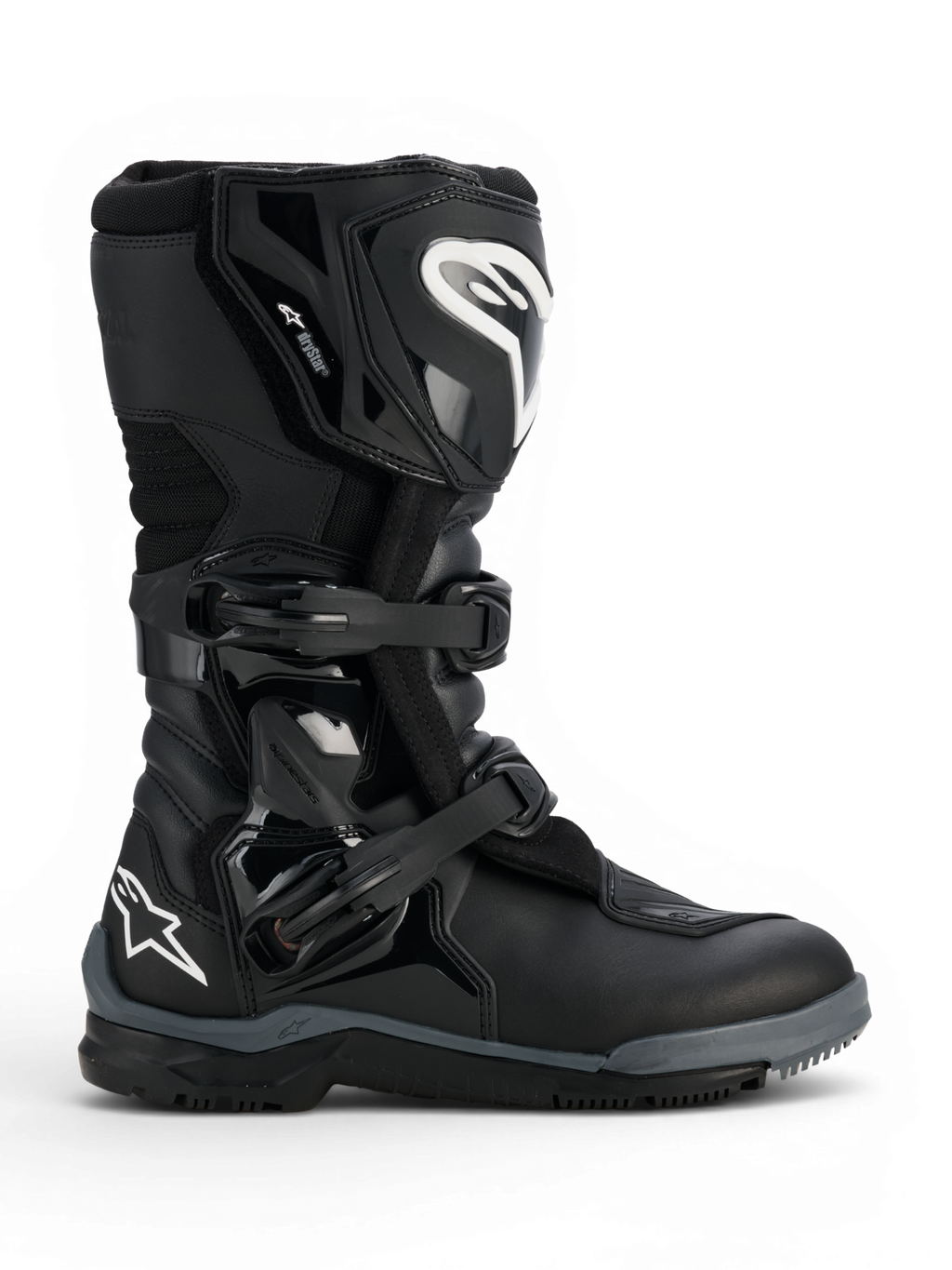 Alpinestars Corozal V2 Adventure Drystar® Stiefel, schwarzer Adventure-Motorradstiefel mit Schienbein- und Knöchelprotektoren, verstellbaren Schnallen, strukturiertem Schaltpolster und geländetauglicher Sohle.