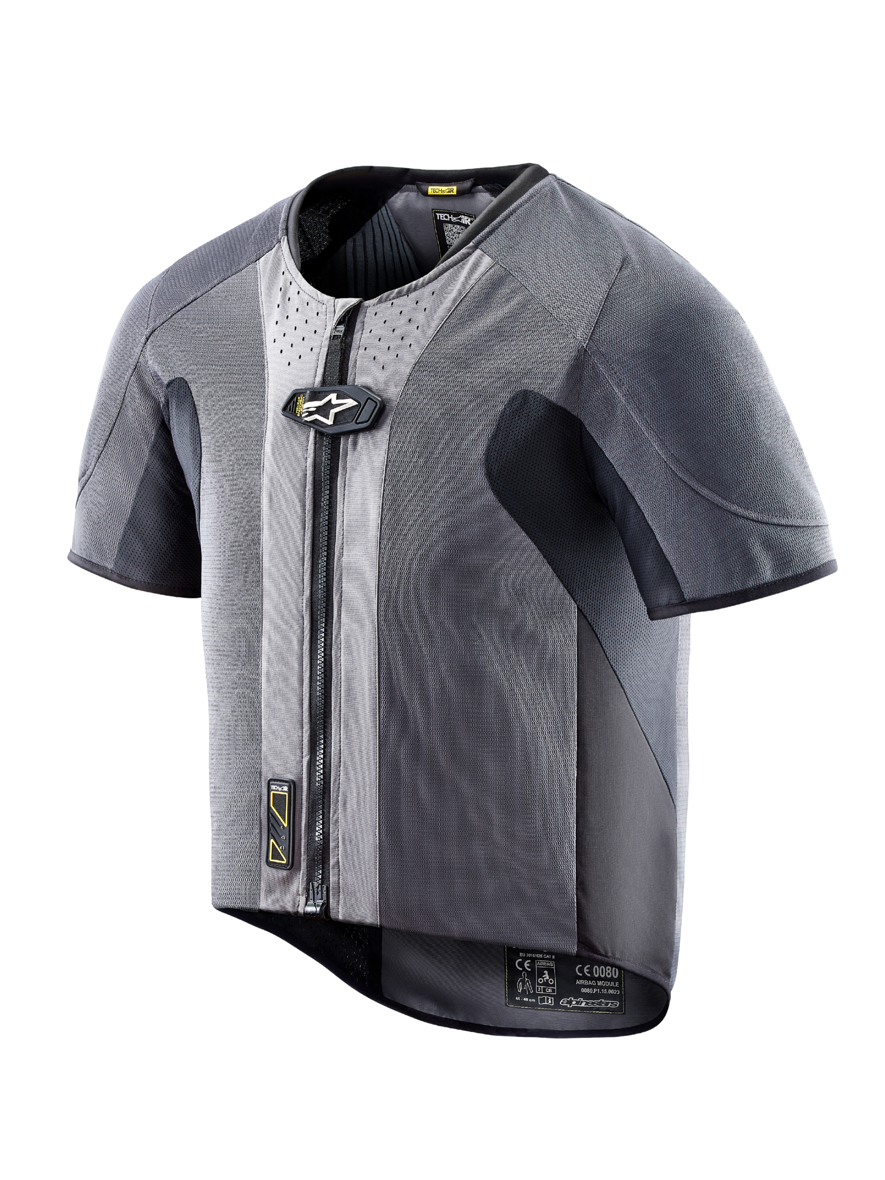 Alpinestars Tech-Air 5 Airbag Vest, dark gray mesh with short sleeves and front-zip for autonomous road riding protection.