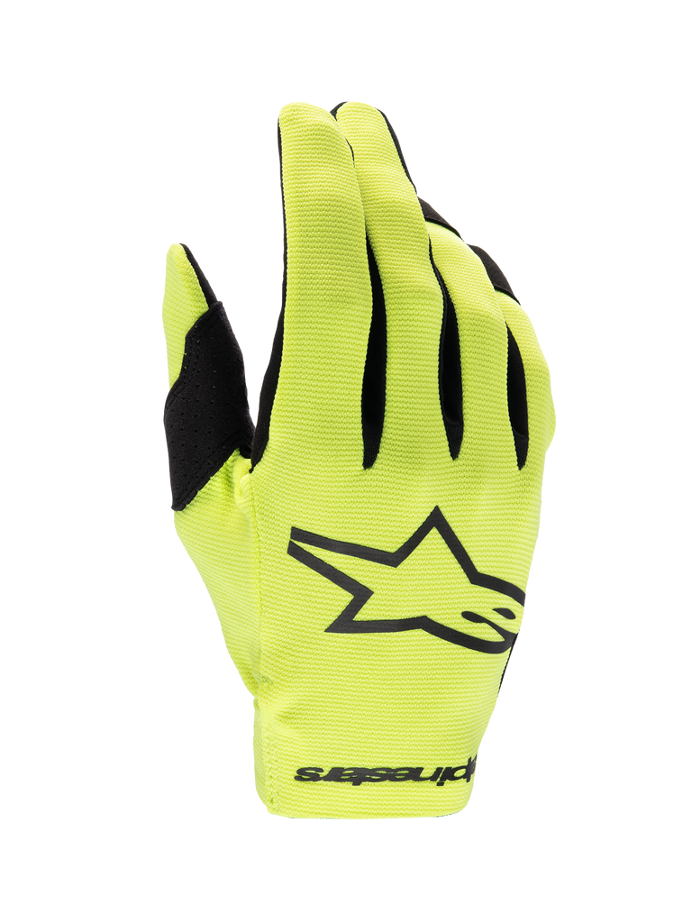 Alpinestars Radar Handschuhe 2025, Motocross-Handschuhe in Gelb Fluo und Schwarz, leichtes Design für Offroad-Einsätze.