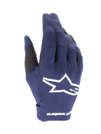 Alpinestars 2025 Radar Handschuhe, Motocross-Handschuhe, Night Navy und Weiß, strukturierter dunkelblauer Stoff mit großem weißen Stern-Logo, weißes Branding am Handgelenk, leichtes Design für den Offroad-Rennsport