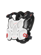 Alpinestars A-1 Roost Guard, Motocross-Brustpanzer, Weiß und Schwarz mit roten Akzenten, perforierte Hartschale für Belüftung, rote verstellbare Seitenschnallen, leichtes körpernahes Design für den Offroad-Einsatz