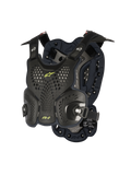 Alpinestars A-1 Roost Guard, Motocross-Brustpanzer, Schwarz Anthrazit mit neongelben Akzenten, perforierte Waben-Hartschalenplatten, Bio-Schaum-Polsterung, verstellbare Riemen, leichte Offroad-Schutzweste